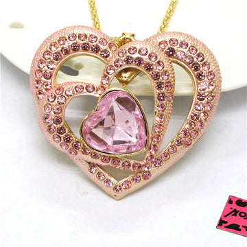 Women’s Pink Crystal Heart Pendant Necklace