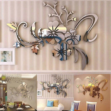 3D Mirror Flower Art Removable Wall Sticker Acrylic Mural Decal,Home Decor DIY