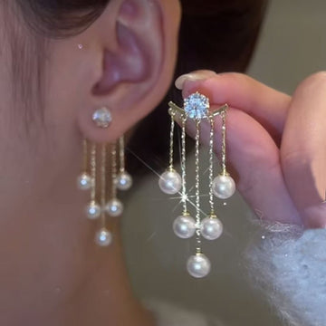 Women’s Silver Pearl Tassel Earrings