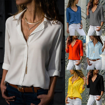 Women’s Chiffon V-Neck Button Down Blouse
