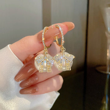 Women’s Pearl Zircon Bowknot Drop Earrings