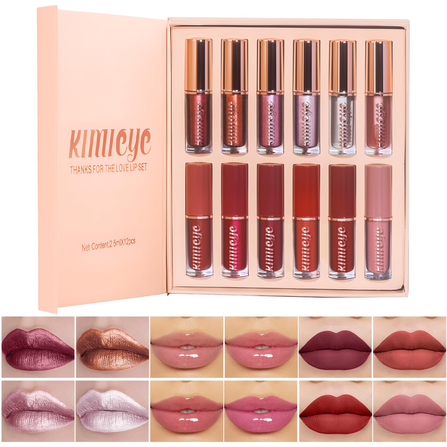 12Pcs Velvet Matte Liquid Lipstick Set, Waterproof Long Lasting Quick-drying Non-Stick Cup Nude Lip Stain Kit, Up to 24H Wear, Professional Lip Makeup Gift Kit for Women (SET A)