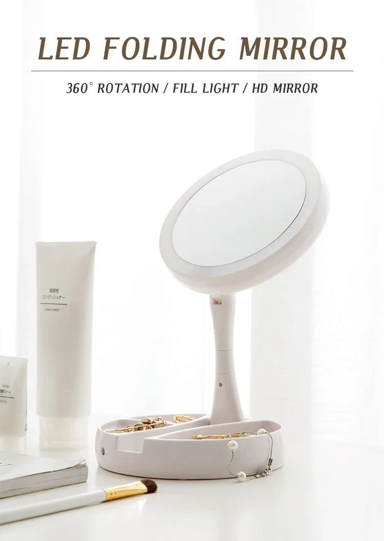 Foldable LED Makeup Mirror USB Rechargeable 360° Lighted Vanity Mirror