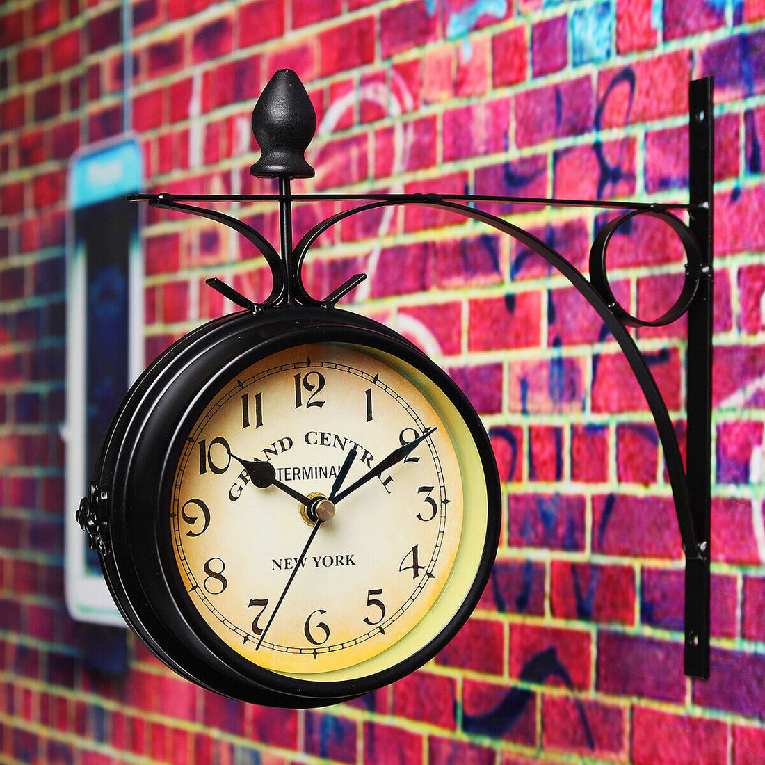 Wall Mount Station Clock Double Sided Round Garden Vintage Retro Home Decoration