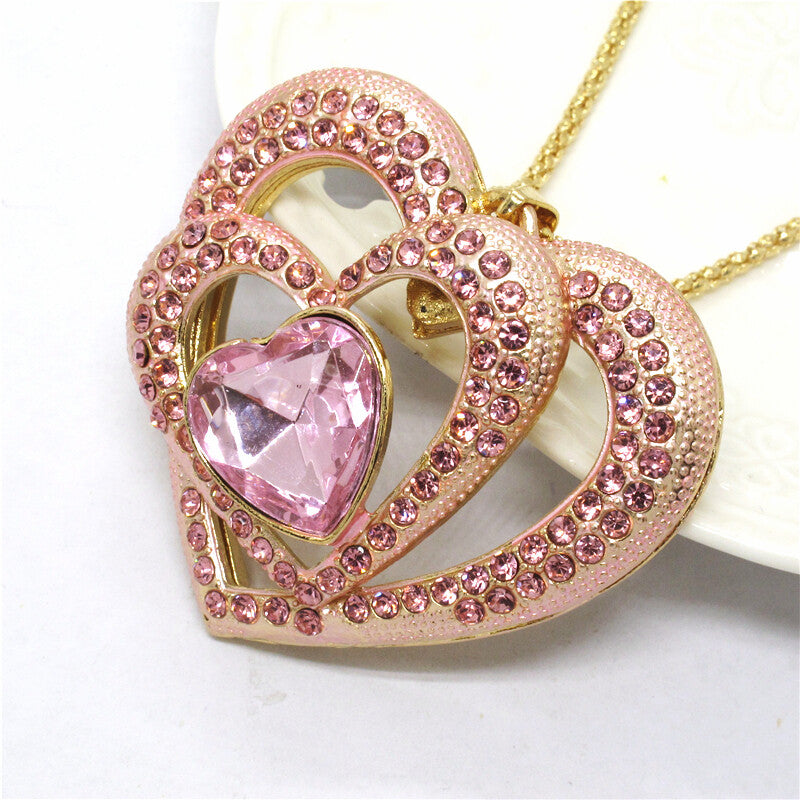 Women’s Pink Crystal Heart Pendant Necklace