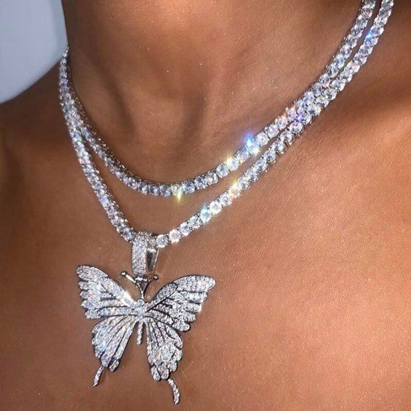 Women’s Crystal Butterfly Pendant Necklace