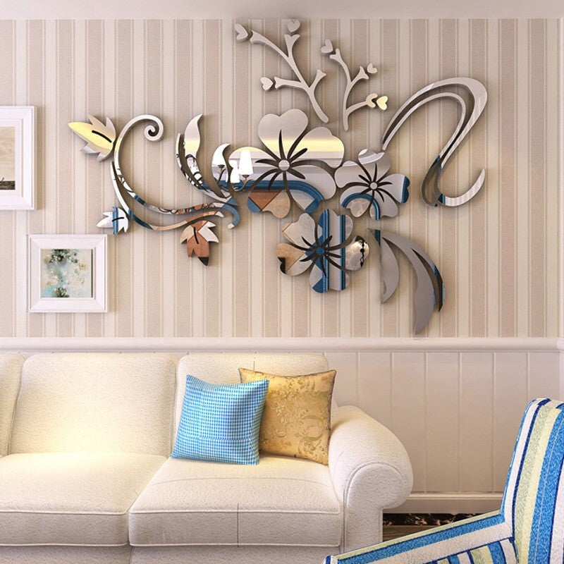 3D Mirror Flower Art Removable Wall Sticker Acrylic Mural Decal,Home Decor DIY