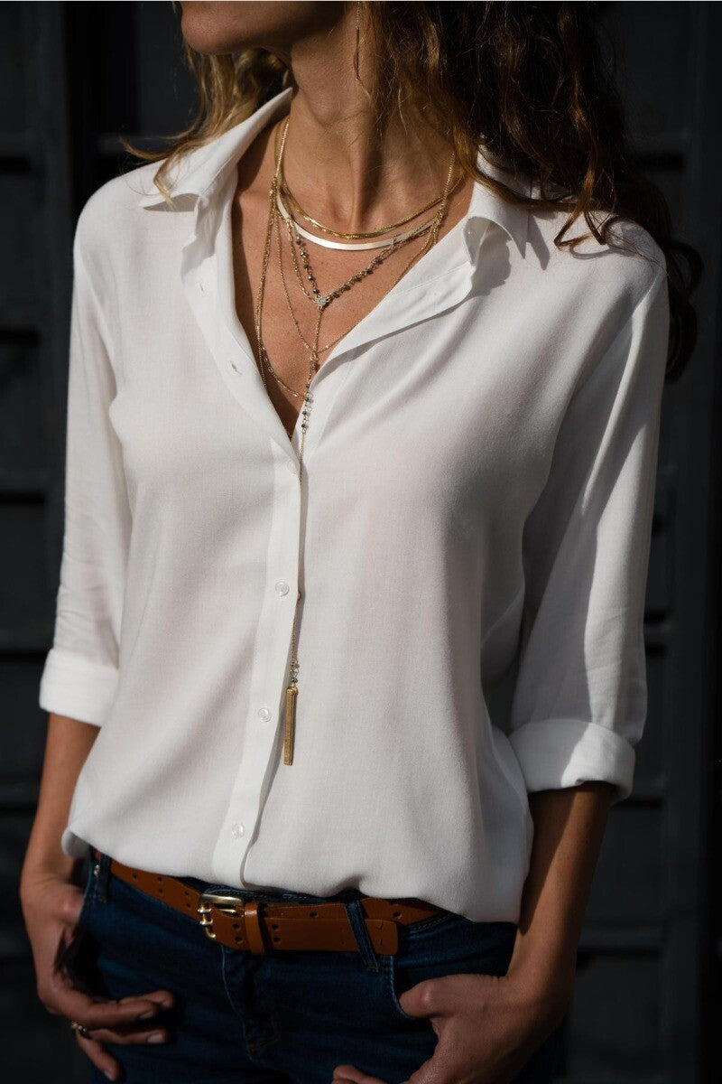 Women’s Chiffon V-Neck Button Down Blouse