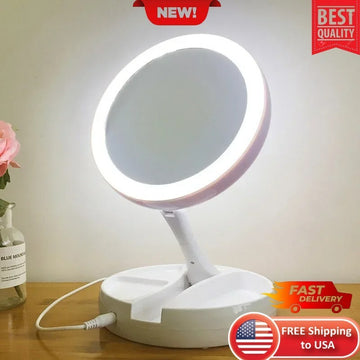 Foldable LED Makeup Mirror USB Rechargeable 360° Lighted Vanity Mirror