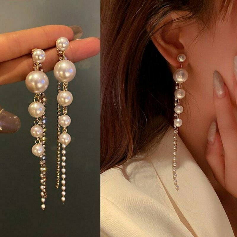 Women’s Silver Pearl Tassel Earrings